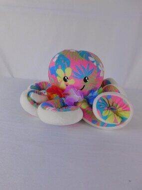 Hawaiian Octopus Plush Stuffed Toy Small Tropical Multicolor Lei Hawaii